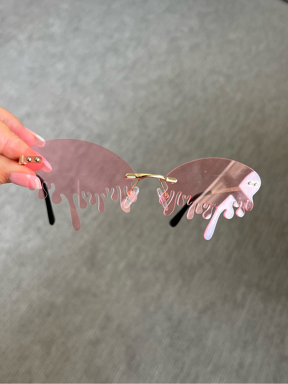 Rimless Pink Drip Lens Sunglasses for Women